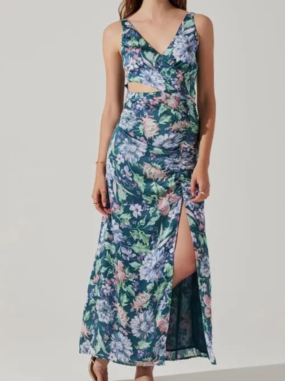Astr the Label Floral Ruched Cutout Dress